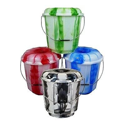 Image of (Set of 2) - 3L Litre Plastic Tie Dye Design Buckets with Lid and Metal Handle Multipurpose Storage Bucket Hard Wearing Bucket for Garden Home Cleaning Camping Fishing Travel Water Storage (Random)