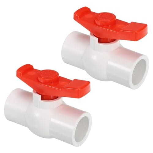 Image of PATIKIL 25mm 1" ID PVC Ball Valve, 2 Pack Socket Type Shut-Off Valve with Easy to Rotate Handle for Water Flow Control, White/Red