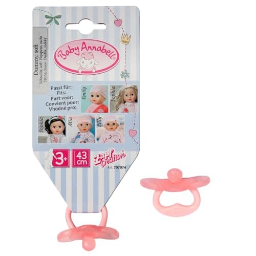 Image of Baby Annabell Universal Dummy 707074 - One Dummy From Two Assorted Colours - Dummy with Handle for Non Mouth Function 43cm Dolls - Suitable for Kids From 3+ Years