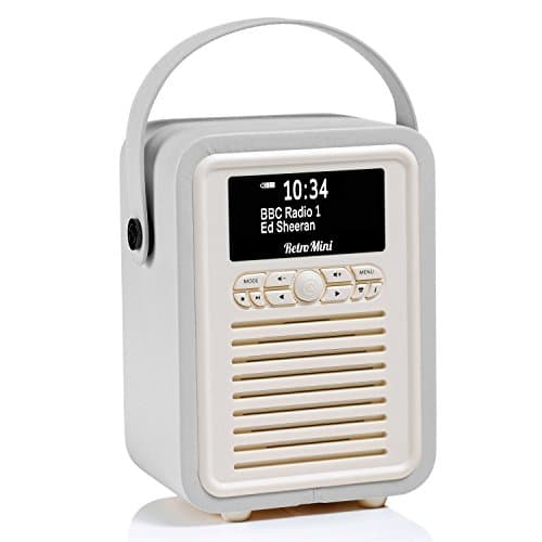 Image of Retro Mini Portable Dab Radio Mains Powered - Digital Dab Radio Alarm Clock - Rechargeable Bluetooth Radio Battery Powered - Bedside FM, Dab+ Radios with Dual Alarms Battery Operated - Light Grey