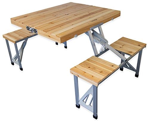 Image of Andes Wooden Folding Portable Camping/Picnic Outdoor Table & Stool Chair Set