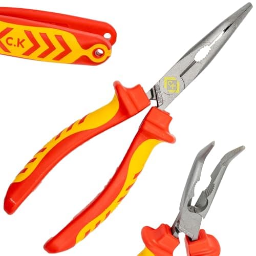 Image of C.K Redline 2025 Edition VDE Bent Nose Plier & Cutter 200mm, 1000v Insulated Electrical Bent Nose Pliers & Wire Cable Cutters, Electricians Engineer Croppers Snips Electrician, CK Tools T39070A 200