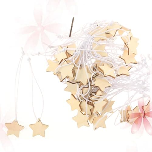 Image of HEMOTON 50pcs Beige Hanging Plaque Wine Bottle Tags Rustic Wooden Pendant Five-pointed Star Shape DIY Craft Decor for Weddings Parties Home Kitchen Christmas
