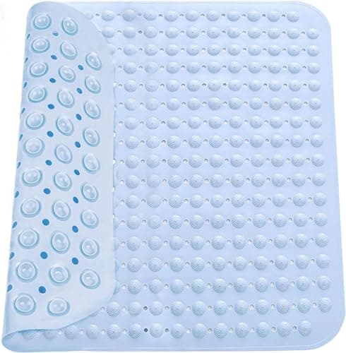 Image of Shower mat, shower mat non-slip, massage shower mat non-slip,anti-slip mat with suction cups, for saunas, shower rooms, machine washable, square, light blue, 48 x 48 cm