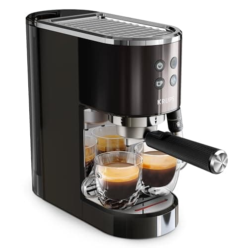 Image of Krups Virtuoso+ Pump Espresso Machine – Compact Black Stainless-Steel Design, 15-Bar Pump for Rich Extraction, Auto Flow-Stop, 4-Button Interface & Steam Nozzle for Espresso & Cappuccino - XP444GG0