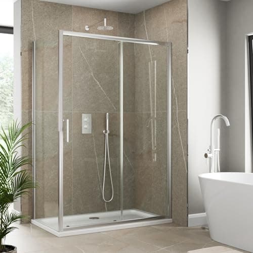 Image of Luxura® 1000 x 900mm Sliding Shower Enclosure Door Screen for Wet Room Cubicle Enclosures, 6mm Toughened Safety Glass, Framed, Reversible, Polished Chrome