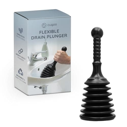 Image of CUQOO Heavy Duty Sink Plunger - Large Head Industrial Grade Plumbers Plunger - Flexible Drain Unblocker for Bathrooms, Kitchens, and Showers