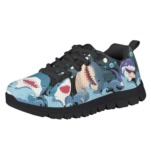 Image of Micoklinlin Running shoes for children, lightweight, cute school sports shoes, girls, boys, trainers, comfortable travel trainers, shark black, 14 UK