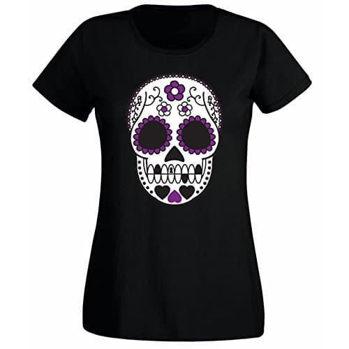 Image of Womens Mexican Sugar Skull Tattoo Style T-Shirt Black UK 14-16 (XXL)