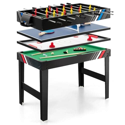 Image of COSTWAY 4-In-1 Multi Game Table, 125cm Combination Multi-Game Table with Hockey, Table Tennis, Football, Billiard, Indoor Game Table Set for Home, Party, Gathering