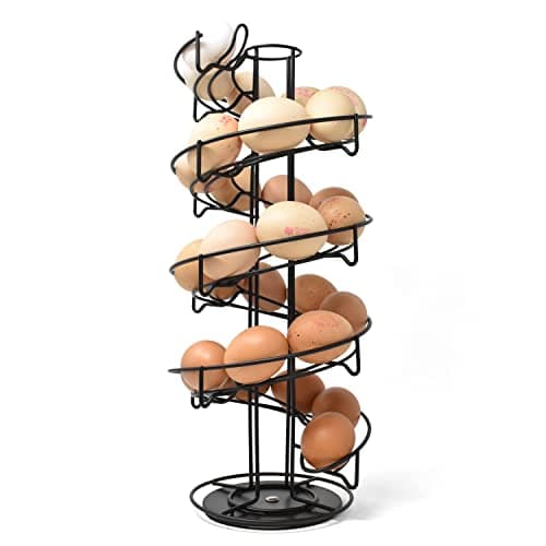 Image of Joeji's Kitchen Rotating Egg Holder Storage Rack with Non-Slip Base - Spiral Space Saving Egg Skelter Basket - Holds nearly 3 Dozen Eggs - Black