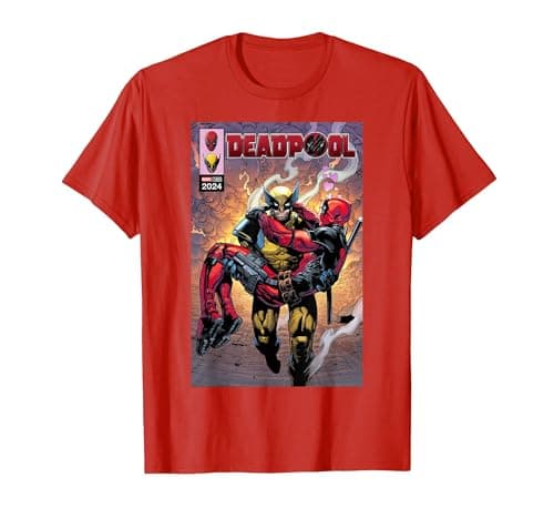 Image of Marvel Deadpool & Wolverine Logan Carrying Wade Comic Cover T-Shirt, Men, Red, Medium