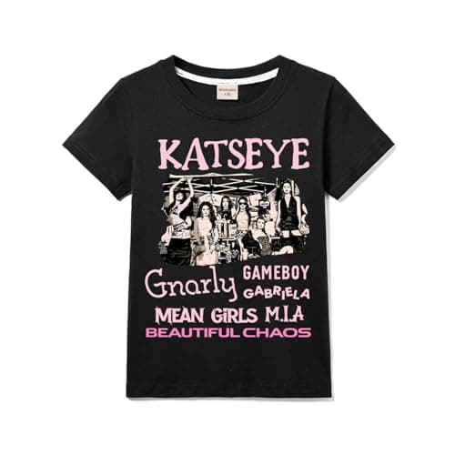 Image of Girls KATSEYE Tee Kids 100% Cotton T-Shirt Tops for 3-13 Years (Black,9 Years)