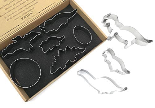 Image of JOKUMO Dinosaur Cookie Cutters Set – 9PC High Grade 430 Stainless Steel –T-Rex, Pterosaur, Stegosaurus, Triceratops, Prenocephale, Chasmosaurus, Brachiosaurus, Dinosaur Egg