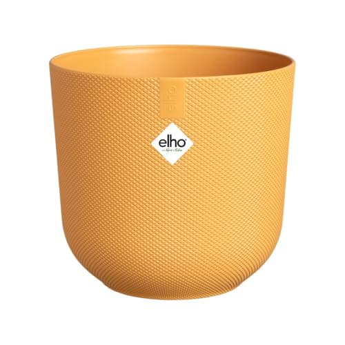 Image of elho Jazz Round 16cm Flower Pot - Indoor Plant Pot - 100% Recycled Plastic - Unique Structure - Yellow/Amber Yellow