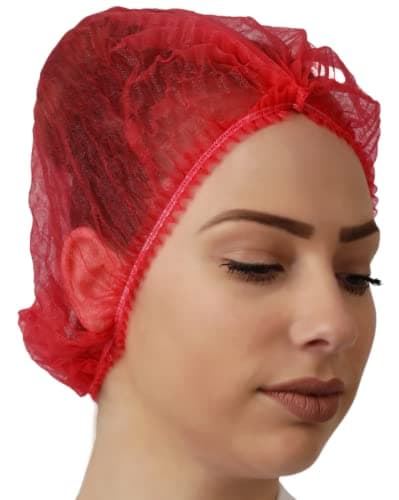 Image of RED- bag of 100, Disposable Hairnets, Mob Caps, 21'', UK MANUFACTURER Non-Woven material, Ideal for Kitchen, Catering, Food Industry, Laboratories, Protective Hair, (100)