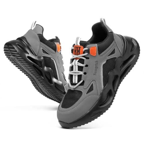Image of Nasogetch Steel Cap Trainers Safety Trainers Men Women Safety Shoes Comfortable Lightweight Work Trainers Breathable Puncture Proof 770 Blue Grey 8 UK 42