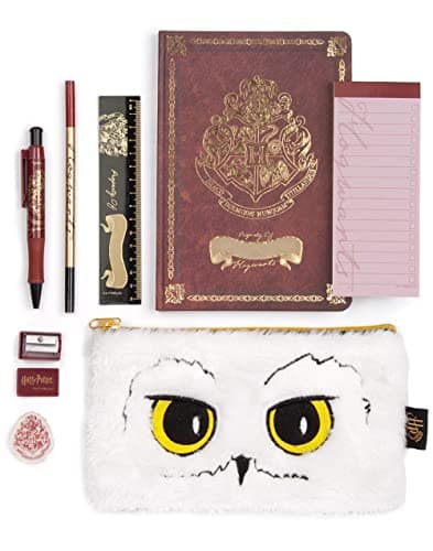 Image of Harry Potter Stationery Set Boys & Girls | A5 Hogwarts Book, Notepad, Ruler, Writing Pen, Pencil, Eraser & Fluffy Hedwig Pencil Case | Back to School Gifts