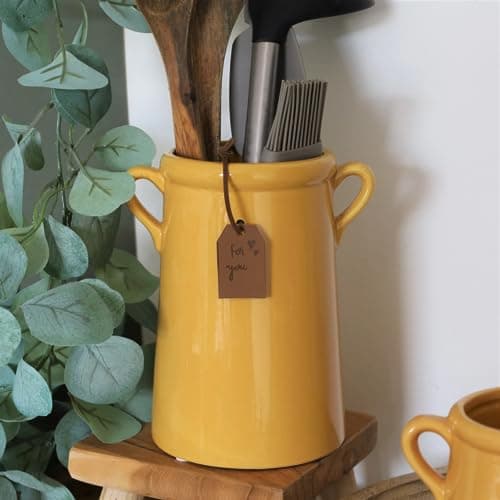 Image of Blue Yellow Teal Utensils Holder Plant Pots Planters Home Decor Gifts Vases Flowers Display Holders (Large Yellow Vase)