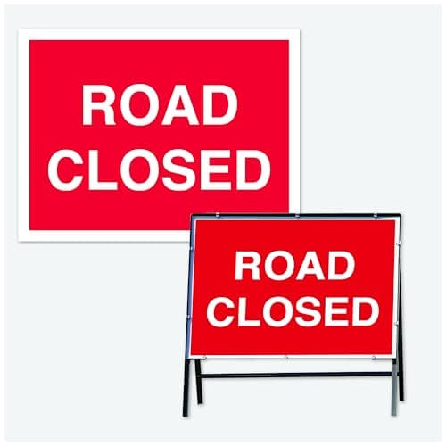 Image of Road Closed Sign – Aluminium Safety Sign with Metal Road Frame | 600 x 450mm | High Visibility Warning Sign for Construction Sites | Building Sites | Traffic Management