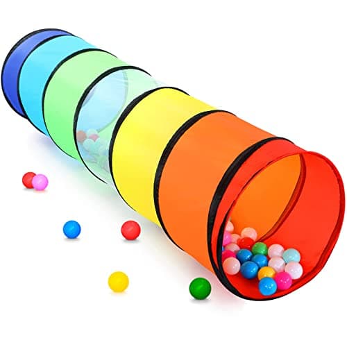 Image of Kids Play Tunnel Tent for Toddler, 6-ft Pop Up Crawl Toy Baby Infant Children or Dog Cat Pets, Collapsible Gift Boy and Girl Indoor Outdoor Game (Rainbow Tunnel)