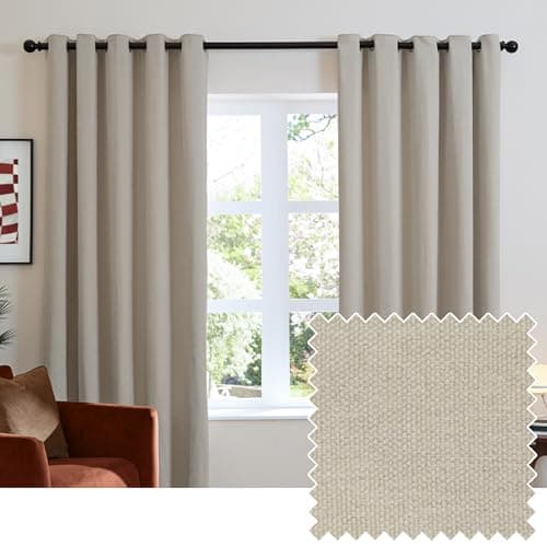 Image of furn. Soft Chenille Blackout Eyelet Curtain Pair – Soft Touch Matt Textured Lined Minimalist Curtains (Natural - 117x137cm)