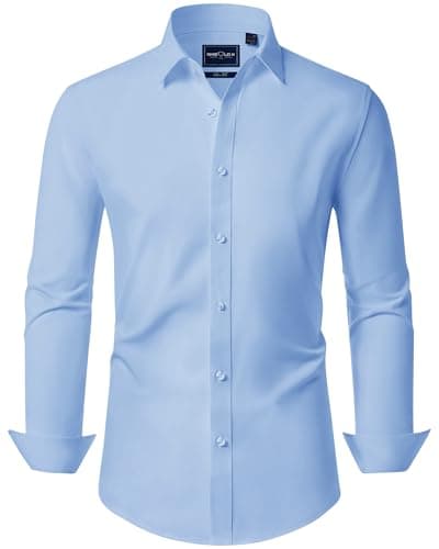 Image of DEMEANOR Mens Dress Shirts Long Sleeve Dress Shirts for Men Slim fit Shirt Mens Casual Shirts Non-Iron Men Formal Shirts Sky Blue