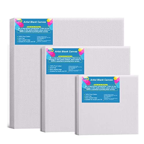 Image of FEPITO Blank Stretched Framed Canvas for Painting 3 Pcs Art Canvas for Kids Adults Students and Professionals (20x20cm 15x15cm 10x10cm)