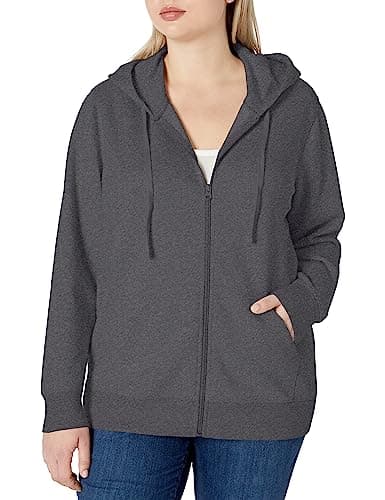 Image of Amazon Essentials Women's Fleece Full-Zip Hoodie (Available in Plus Size), Dark Grey Heather, XL