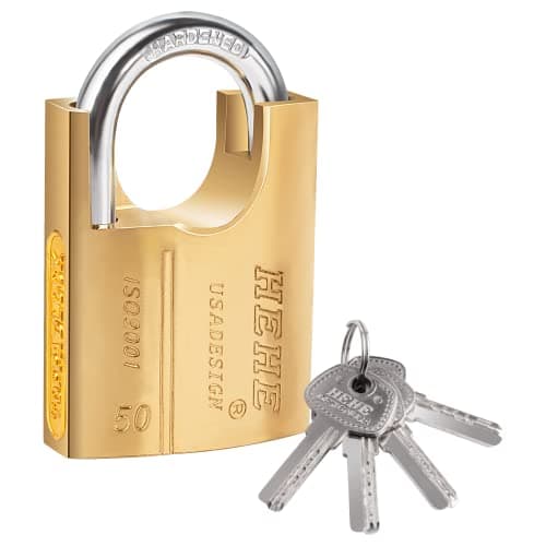 Image of Heavy Duty Padlock High Security Brass Closed Shackle Padlock with 4 Keys Used for Warehouse, Container, Garage, Shutter, Storage Units, Sheds, Garages, Fences (50mm)