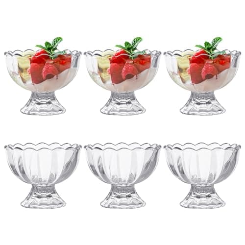 Image of ICEBLUEOR Set of 6 Glass Dessert Bowls,120ml Clear Ice Cream Bowls, Sundae Glasses, Prawn Cocktail Glasses, Glass Trifle Bowl Serving Bowl for Ice Cream, Desserts, Pudding, Appetizer Dishwasher Safe