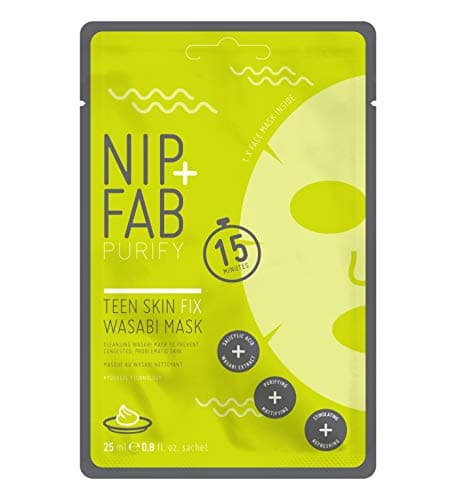 Image of Nip+Fab Teen Skin Fix Sheet Mask | 25ml | Cleaning Wasabi Mask to Prevent Congested and Problematic Skin | Vegan & Cruelty-Free