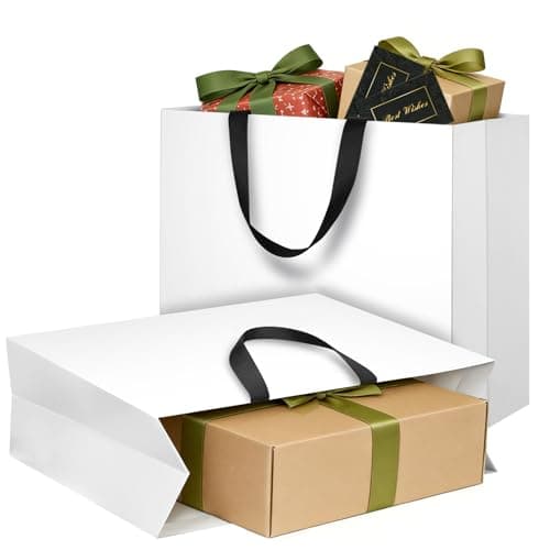 Image of LVNRIDS Extra Large Gift Bags White, 2 Pack Luxury Gift Shopping Bag with Handle 45 x 15 x 38 cm, Extra Large Gift Bags with 2 Cards for Wedding Birthday Party Christmas Valentine Presents Mall