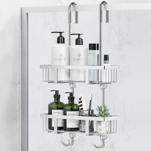 Image of pickpiff Shower Caddy Hanging-2 Tier Shower Storage Over Door Rack Holders, Silver