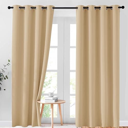 Image of AR Ware Beige Blackout Curtains for Living Room - Eyelet Thermal Insulated Curtains for Bedroom Energy Saving Soundproof Drapes (46 x 72 inches)