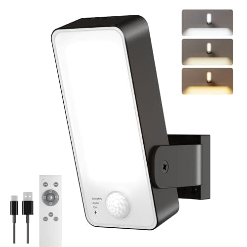 Image of FULNIX Motion Sensor Light Outdoor, 10000mAh Rechargeable 600 Lumen Battery Powered Outdoor Light with 3 Modes, 3 Colors, IP65 Waterproof LED Security Light for Garden, Garage (Black, 1 Pack)