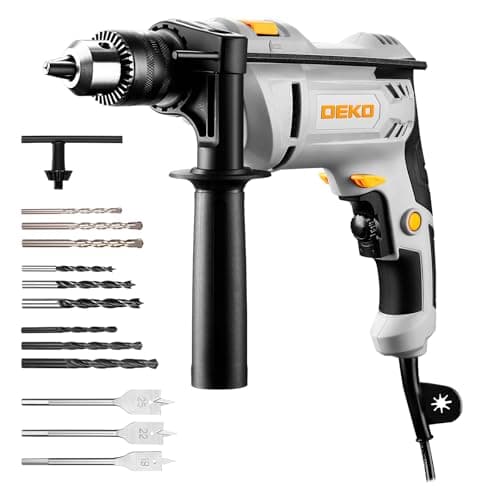 Image of 900W Corded Hammer Drill : DEKOPRO 45,000BPM Electric Hammer Drill with 13mm Keyed Metal Chuck, 360°Adjustable Handle,15pcs Accessories, Variable Speed for Concrete, Masonry,Wall Wood and Soft Metals
