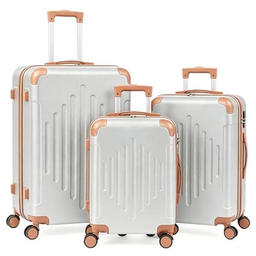 Image of Karl home Luggage Sets of 3 Piece, Hard Shell ABS 360° Wheels & Lightweight Cabin Suitcase, for Europe Trolley Travel with Spinner Wheels & Inbuilt Locks, 20" 24" 28" - (White, 20/24/28")