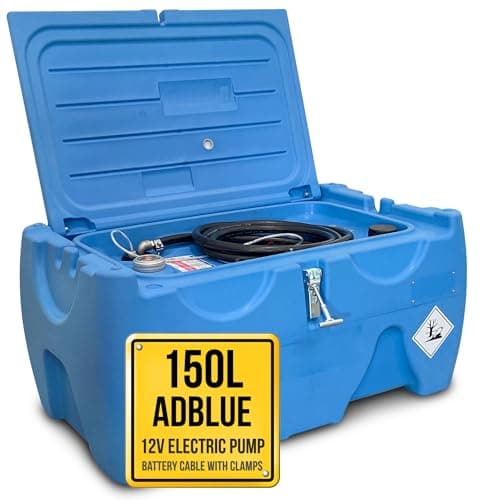 Image of TFF Portable AdBlue Tank, 150 Liters with 12V Submersible Pump with a Flow Rate of 15 l/min. AdBlue Pump with Battery Connection Cable and 4 m Flexible Hose with Refueling Gun