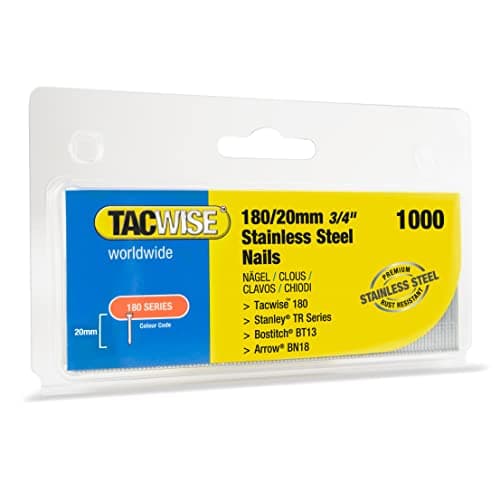 Image of Tacwise 1510 Type 180 / 20 mm Stainless Steel 18G Brad Nails, Pack of 1000