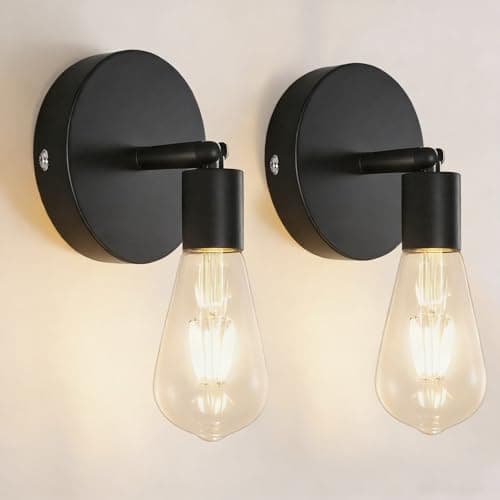 Image of Gbood 2 Pack Black Industrial Wall Lights, Vintage E27 Wall Lamps, Metal Vintage Wall Sconce Lights for Bedroom Living Room Kitchen Hallway (Bulb Not Included)