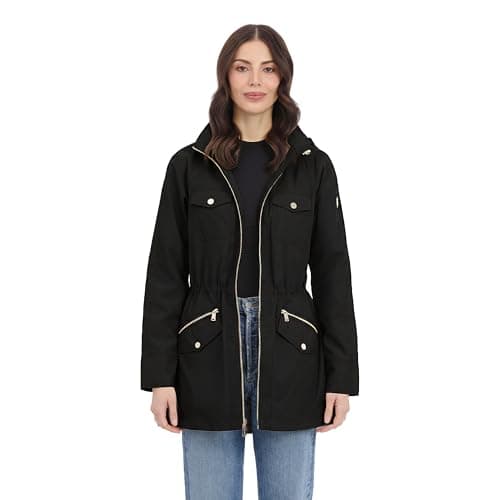 Image of Michael Kors Women's Hooded Anorak Rain Coat and Windreaker, Black, M