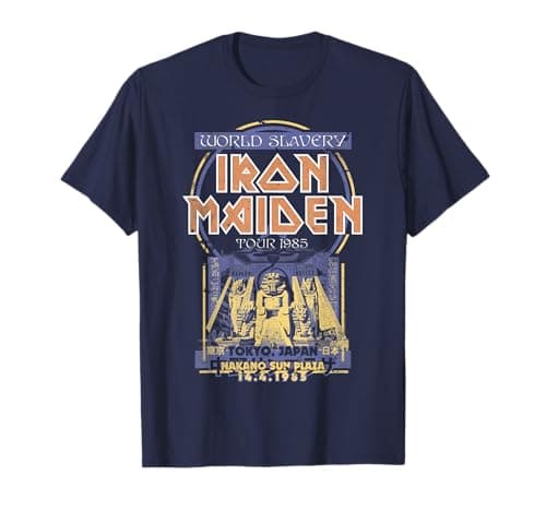 Image of Iron Maiden World Slavery Japanese Flyer Navy T-Shirt