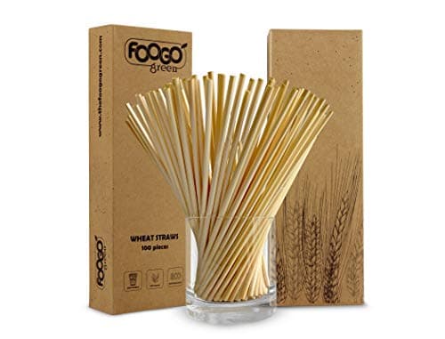 Image of FOOGO Green 100pcs Wheat Drinking Disposable Straws, Like Paper and Natural Hay Straws, Eco Friendly Biodegradable, for Juice and Cocktails, Gluten Free, Picnic Camping Wedding Party