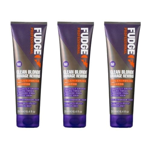 Image of Fudge Professional Clean Blonde Damage Rewind Violet Toning Shampoo, 250ml, Pack of 3