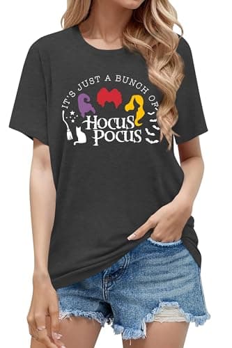 Image of hohololo Hocus Pocus Tshirt Halloween Tshirts for Women Sanderson Witch Graphic Shirts (Grey-a,S)