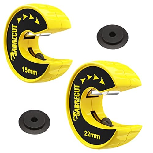 Image of 2 x SabreCut APSCK01 15mm & 22mm Automatic Clip & Twist Action Pipe Cutter Tube Slice Compact Zinc Alloy Body with Longlife SKS-3 High Chrome Tool Steel Cutting Wheel (2 Spare Wheels Included)