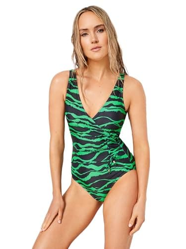 Image of Long Tall Sally - LTS Tall Animal Print Ruched Side Swimsuit - Women's Green