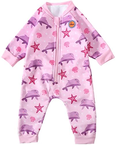 Image of Swimbubs Baby Swimming Warm Suit Boys Fleece Lined Wetsuit Girls UV UPF50 Sun Protection Swimsuit (2-3 Years, Pink Dolphin)