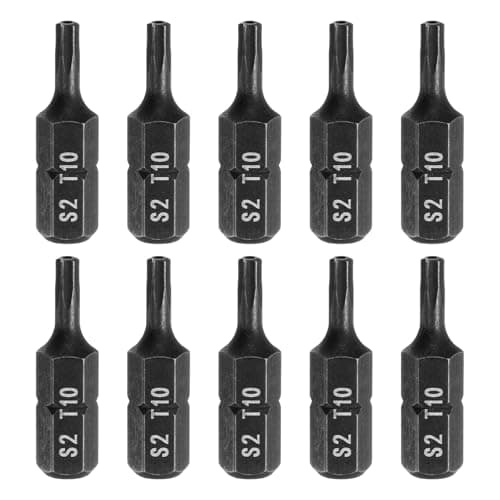 Image of sourcing map 10pcs T10 Torx Screwdriver Bit 1/4" Hex Shank 25mm/1" Length S2 Steel Star 6 Point Head Hex Security Screw Driver Bits with Hole for Impact Electric Screw Driver Power Tools, Black